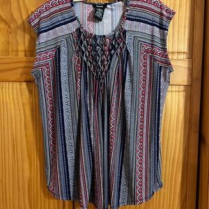 Premise Navy, Red and White Striped Geometric Tie-Front Camisole